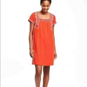 Red Embroidered Red Short Sleeve Gauze Dress